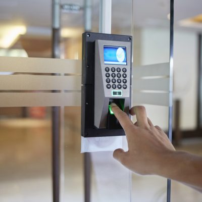 Yong man push down the electronic control machine to access the door